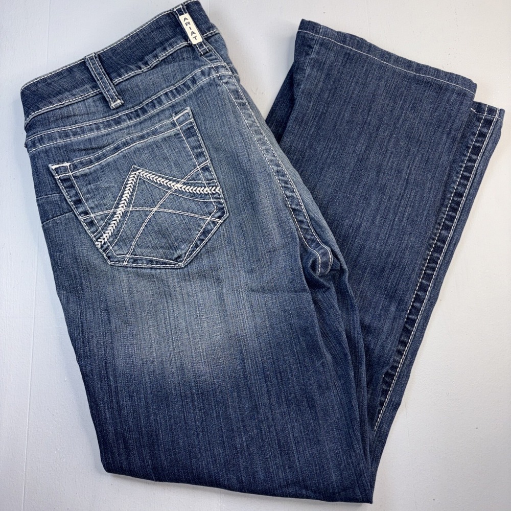 Ariat REAL Denim Jeans Size 33R Women's Straight Icon Ocean Whiskered Stretch